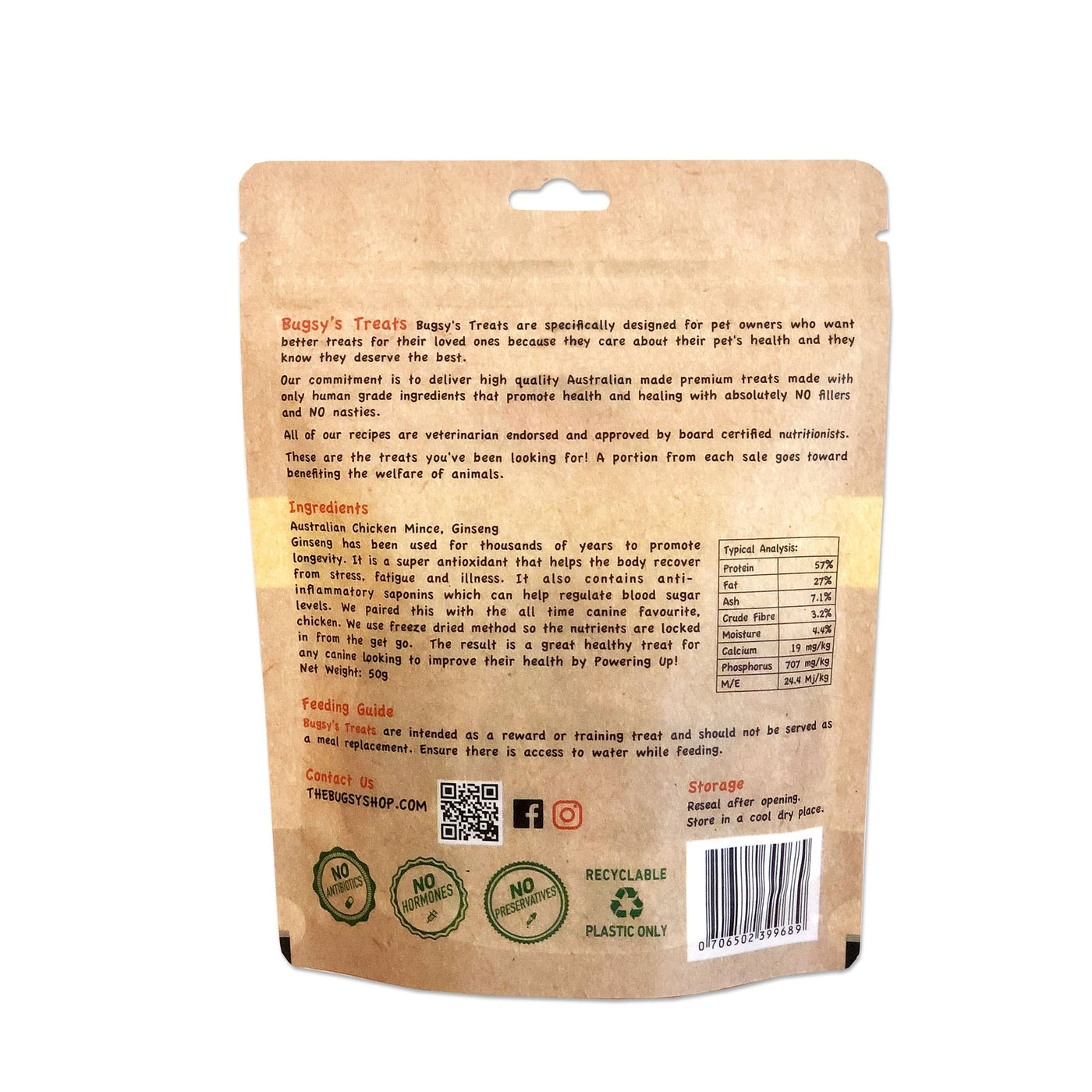 Australian Free Range CHICKEN & GINSENG Freeze Dried Functional Snack for Dogs